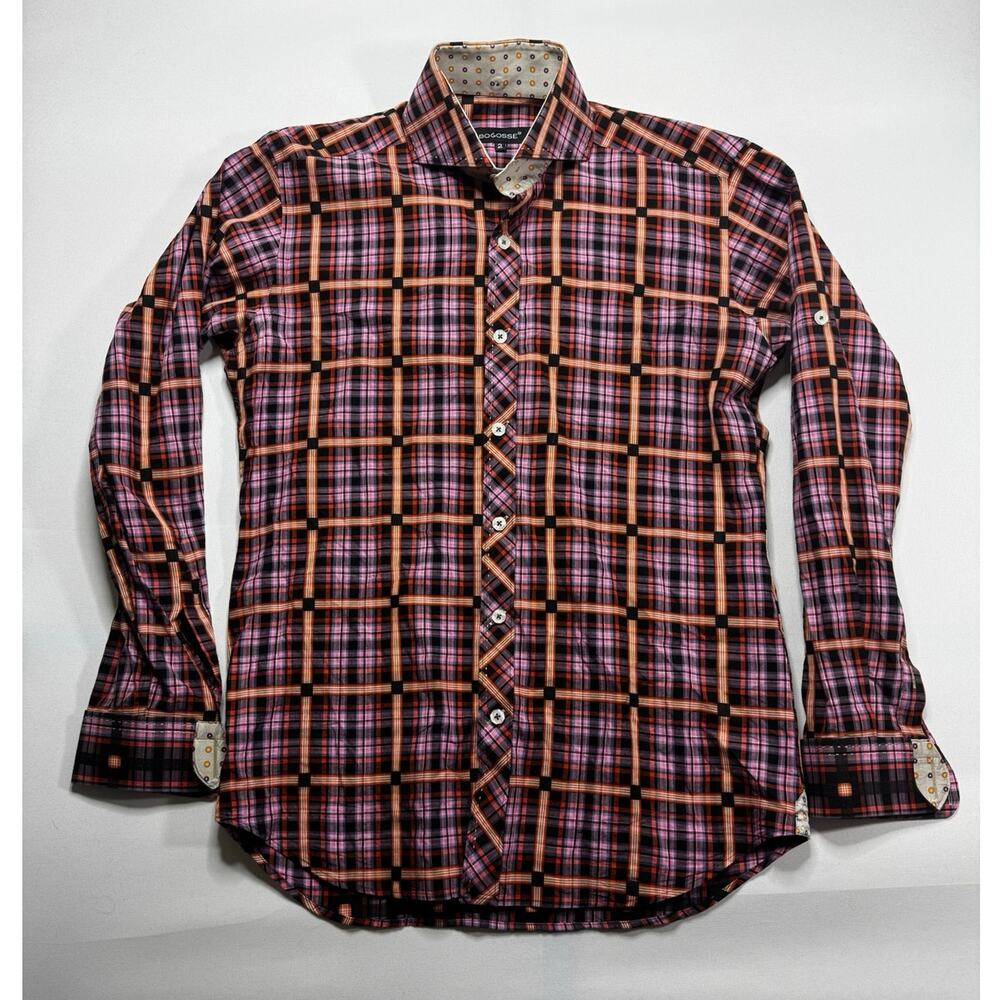Bogosse Men's Long Sleeve Multicolor Plaid Button Up Dress Shirt - Size 2 (S)